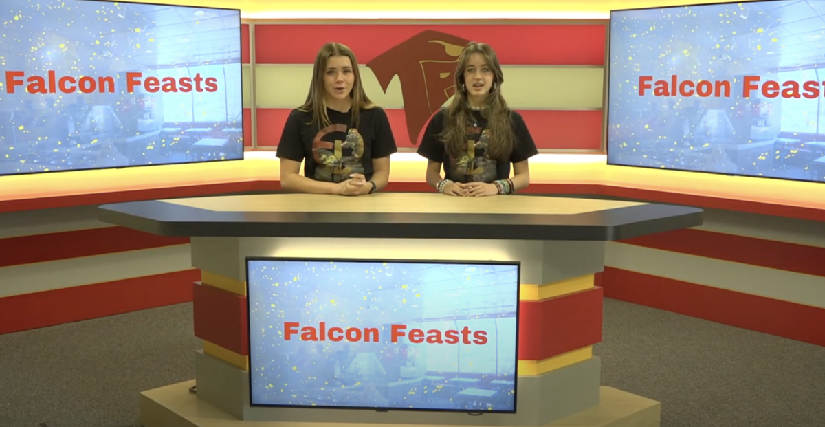 Anchors Katerina Wietfeldt and Catalina Baraya introduce Falcon Feasts. This episode aired on Friday, Jan. 24. Photo courtesy of Chase Clabo. 